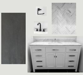 mood board grey black and white bathroom will help estimate bathroom remodel cost
