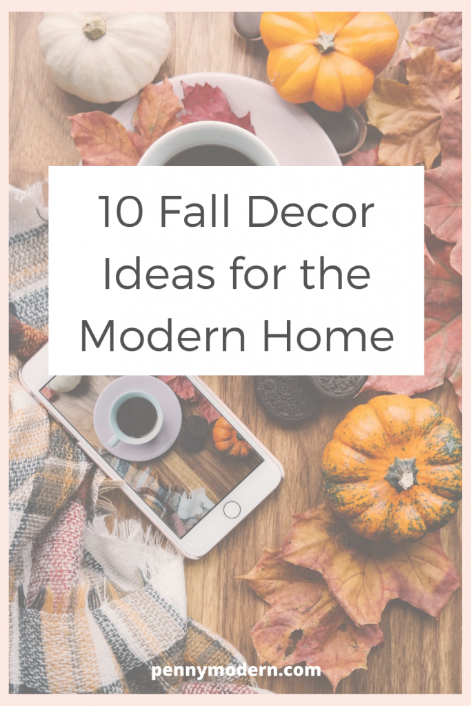 fall decor ideas pin with coffee and pumpkins

