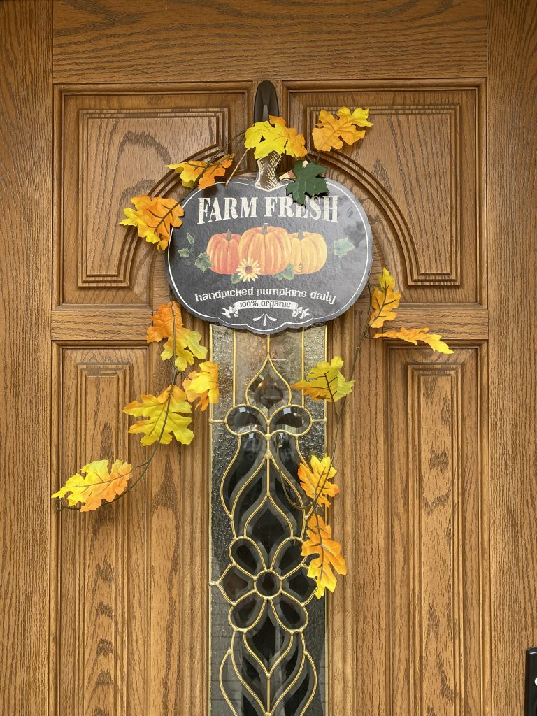 Front door with fall decor
